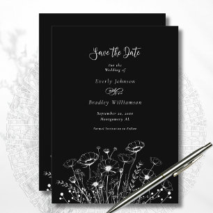 Invitation Fleur sauvage noir noir blanc foncé Enregistrer le
