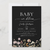 Invitation Fleur sauvage noir QR Code Baby in Bloom Shower (Devant)