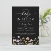 Invitation Fleur sauvage noir QR Code Baby in Bloom Shower (Debout devant)