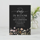 Invitation Fleur sauvage noir QR Code Baby in Bloom Shower (Debout devant)