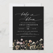 Invitation Fleur sauvage noir QR Code Baby in Bloom Shower (Devant)