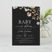 Invitation Fleur sauvage noir QR Code Baby in Bloom Shower (Debout devant)