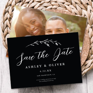 Invitation Fleur sauvage Noir Rustique + Photo Enregistrer La