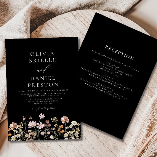Invitation Fleur sauvage noir tout en un Mariage