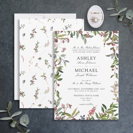 Invitation Fleur sauvage officiel d'hiver Berry Mariage