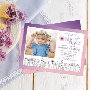 Invitation Fleur sauvage Onederful 1st Birthday Photo Invitat