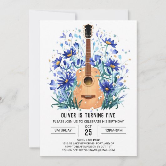 Invitation Fleur sauvage Online Guitare Boy Anniversaire (Devant)
