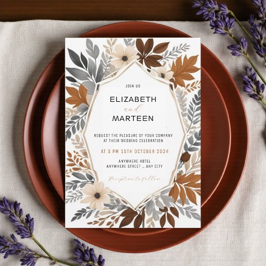 Invitation Fleur sauvage orange brûlé Mariage d'automne