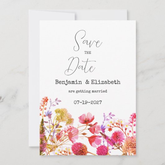 Invitation Fleur sauvage orange rose jaune Enregistrer la dat (Devant)