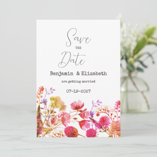 Invitation Fleur sauvage orange rose jaune Enregistrer la dat (Debout devant)