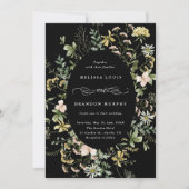 Invitation Fleur sauvage Oval Frame Mariage noir (Devant)