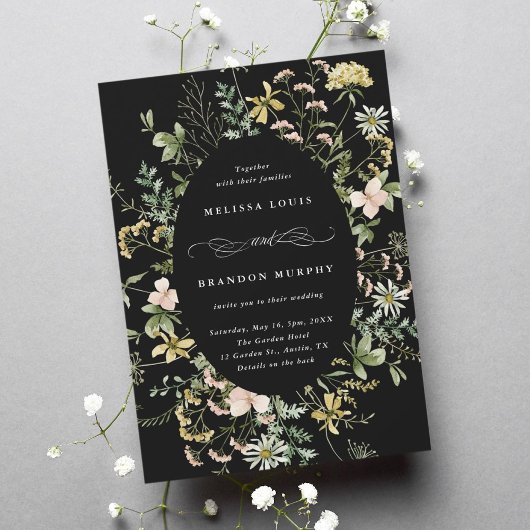 Invitation Fleur sauvage Oval Frame Mariage noir
