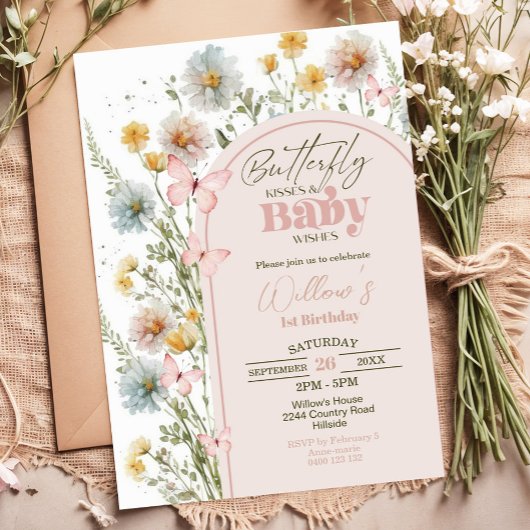Invitation fleur sauvage   papillon Baby shower