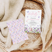 Invitation Fleur sauvage papillon Baby shower rose et violet