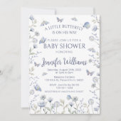 Invitation Fleur sauvage papillon bleu c'est un baby shower g (Devant)