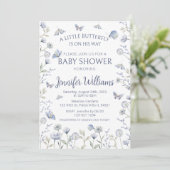 Invitation Fleur sauvage papillon bleu c'est un baby shower g (Debout devant)