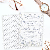Invitation Fleur sauvage papillon bleu c'est un baby shower g