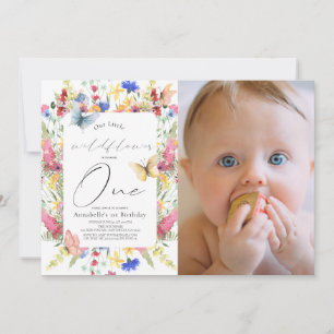 Invitation Fleur sauvage Papillon fille 1er anniversaire Phot