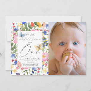 Invitation Fleur sauvage Papillon fille 1er anniversaire Phot