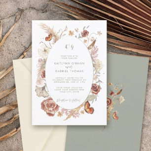 Invitation Fleur Sauvage Papillon Floral Vert Sauge Aquarelle