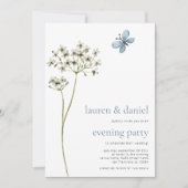 Invitation Fleur sauvage papillon QR Mariage bleu soirée (Devant)
