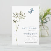 Invitation Fleur sauvage papillon QR Mariage bleu soirée (Debout devant)