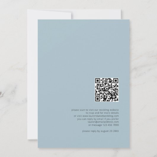 Invitation Fleur sauvage papillon QR Mariage bleu soirée (Dos)