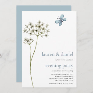 Invitation Fleur sauvage papillon QR Mariage bleu soirée