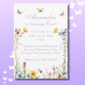 Invitation Fleur sauvage papillon un bébé fille 1er anniversa