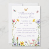 Invitation Fleur sauvage papillon un bébé fille 1er anniversa (Devant)