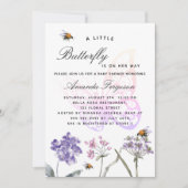 Invitation Fleur sauvage papillon violet rose fille baby show (Devant)
