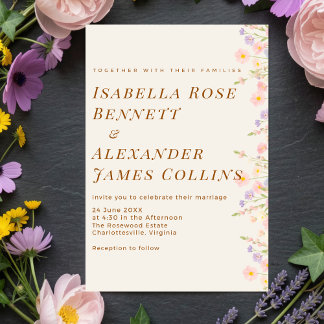 Invitation Fleur Sauvage Pastel Élégant Bordure Droite Aquare