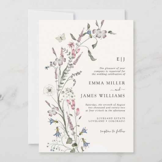 Invitation Fleur sauvage Pastel Mariage (Devant)