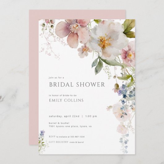 Invitation Fleur sauvage Pastel Spring Douche nupt (Devant / Derrière)