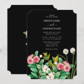 Invitation Fleur sauvage Périwinkle Aquarelle Mariage noir (Devant / Derrière)