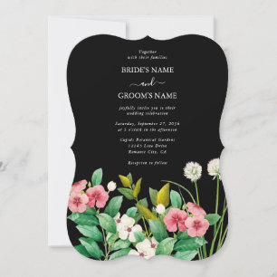 Invitation Fleur sauvage Périwinkle Aquarelle Mariage noir