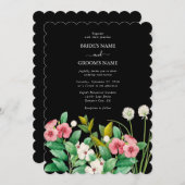 Invitation Fleur sauvage Périwinkle Aquarelle Mariage noir (Devant / Derrière)