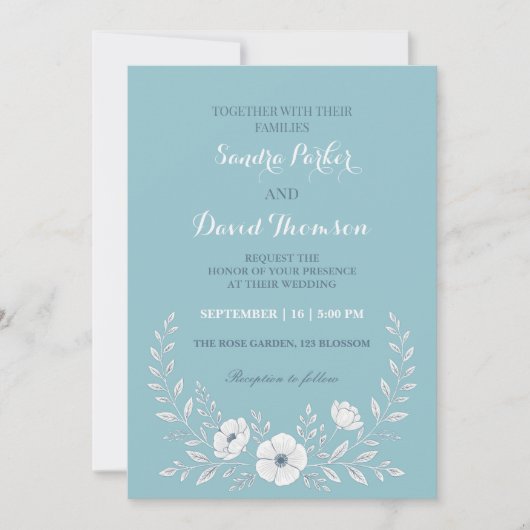 Invitation fleur sauvage periwinkle bleu élégant boho mariage (Devant)