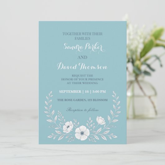 Invitation fleur sauvage periwinkle bleu élégant boho mariage (Debout devant)