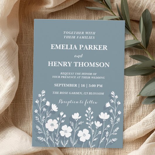 Invitation fleur sauvage periwinkle élégant boho mariage