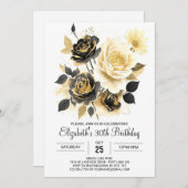 Invitation Fleur sauvage personnalisé Gold et noir 30e annive (Devant / Derrière)