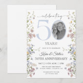 Invitation Fleur Sauvage Photo 50e Anniversaire (Devant / Derrière)
