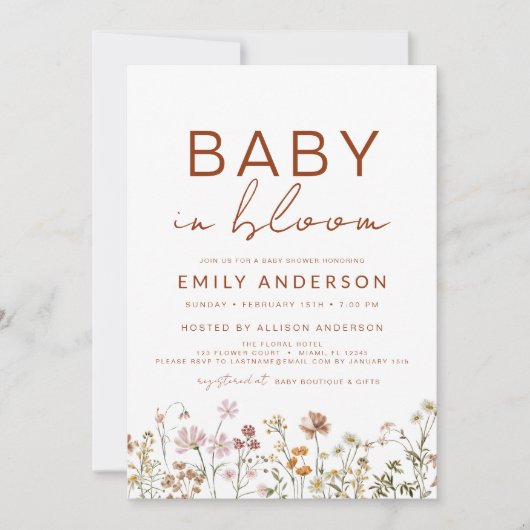 Invitation Fleur sauvage photo Baby in Bloom Baby shower (Devant)