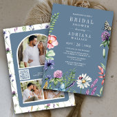 Invitation Fleur sauvage Photo QR Code Dusty Fête des mariées