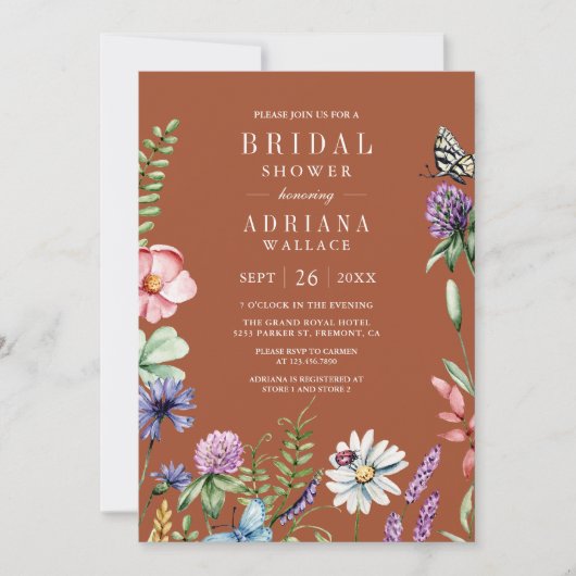 Invitation Fleur sauvage Photo QR Code Fête des mariées en te (Devant)