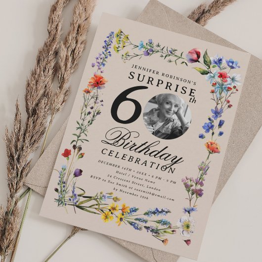 Invitation Fleur sauvage Photo SURPRISE 60e Anniversaire Cham