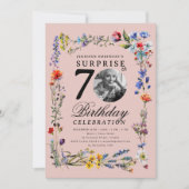 Invitation Fleur sauvage Photo SURPRISE 70e Anniversaire rose (Devant)
