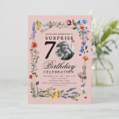 Invitation Fleur sauvage Photo SURPRISE 70e Anniversaire rose (Debout devant)
