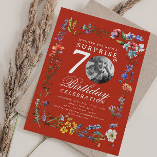 Invitation Fleur sauvage Photo SURPRISE 70e Anniversaire Roug