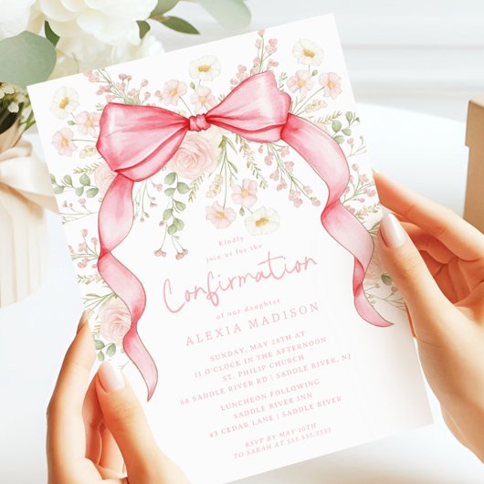 Invitation fleur sauvage Pink Bow Baptism